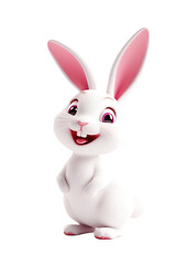 A cheerful cartoon rabbit with pink ears and a big smile, perfect for illustrating fun and joy in children's content.