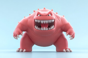 Fototapeta premium A ferocious pink monster with sharp teeth, spikes on its back, and an aggressive stance glares intensely. Fantasy creature art.