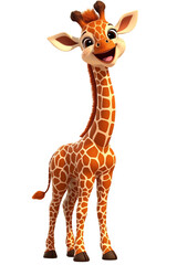 Obraz premium A cheerful cartoon giraffe with a bright smile and vibrant colors, perfect for children's themes and educational materials.