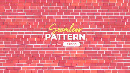Fototapeta premium Brick wall seamless pattern. Vector illustration. Red color. Cartoon design. Flat style. Minimalism. Wall texture background. Stone blocks. Realistic. Eps10.