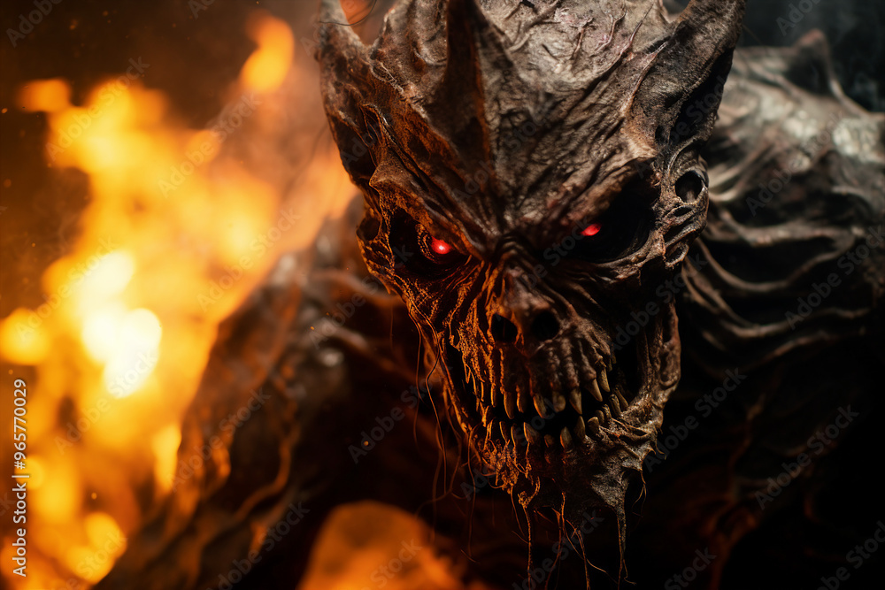 Poster a creepy ugly angry devil from hell created with generative ai illustration