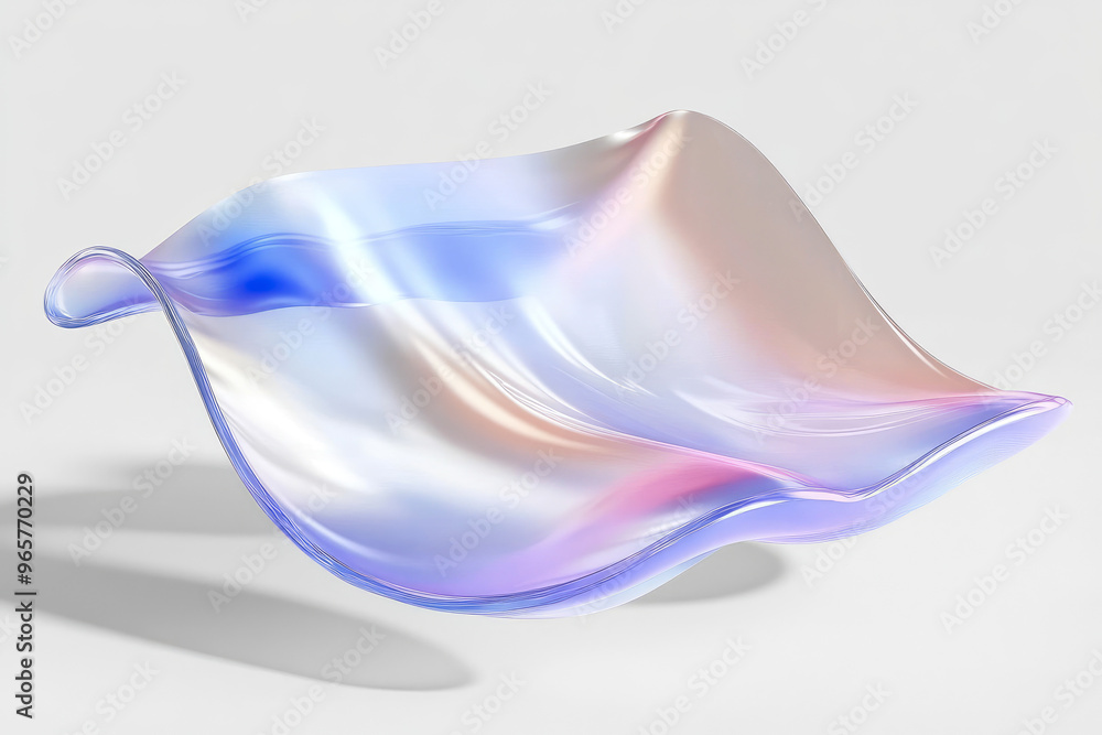 Poster a flowing sheet of translucent glass with a soft pastel gradient, showcasing a fluid design and mode