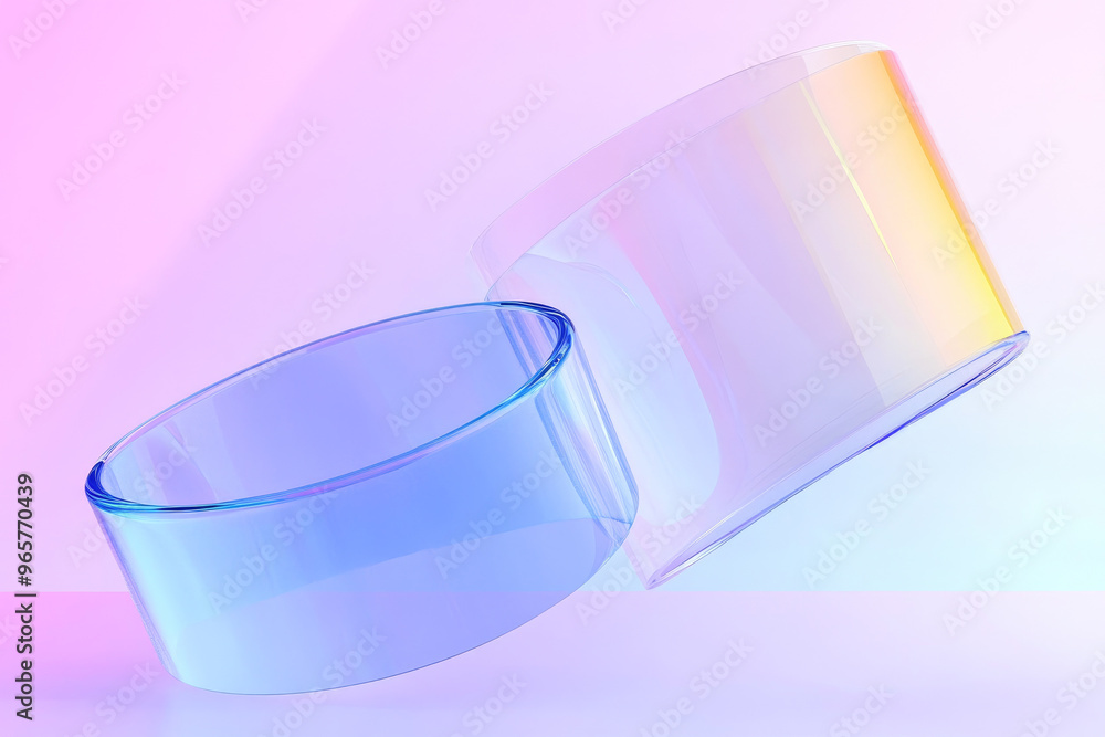 Poster two elegant glass rings with a light gradient effect, perfectly balanced to create an artistic repre