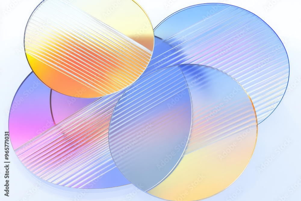 Poster a vibrant close-up featuring a kaleidoscope of overlapping circular shapes with shining lines on the