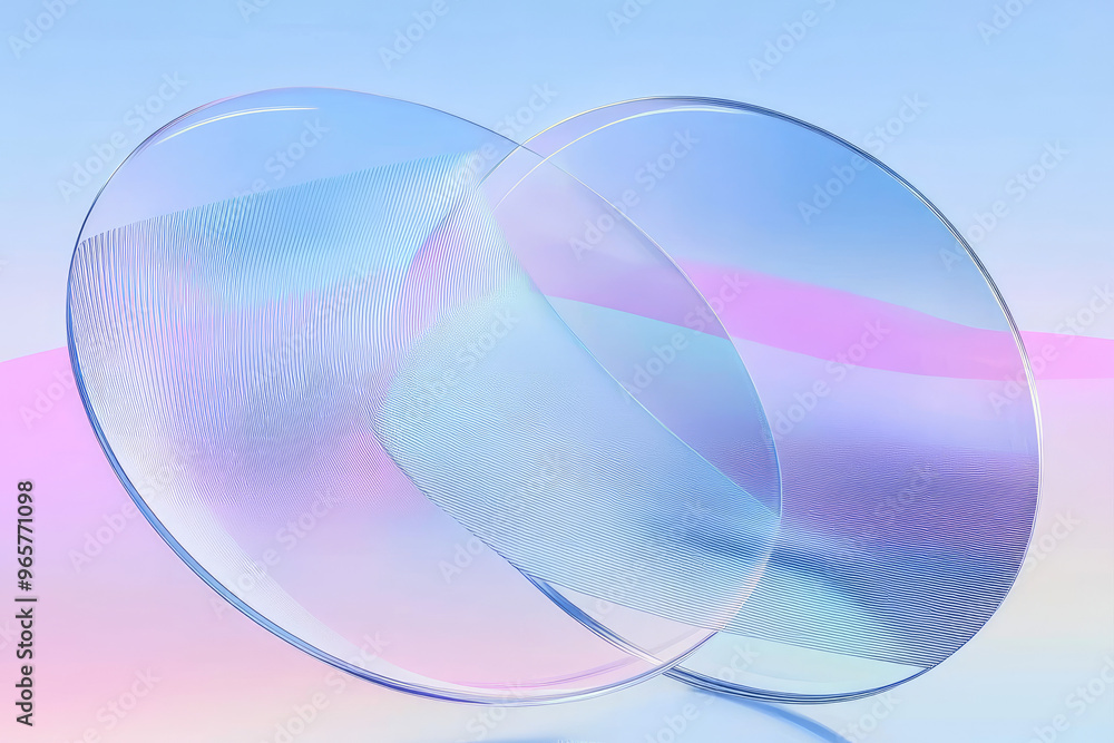 Poster smooth intersecting translucent circular shapes with subtle textures displayed on a gradient backgro
