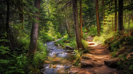 Obraz premium Summer brings out the best in nature. Imagine hiking through a lush forest, where the trees provide cool shade and the air is filled with the scent of pine