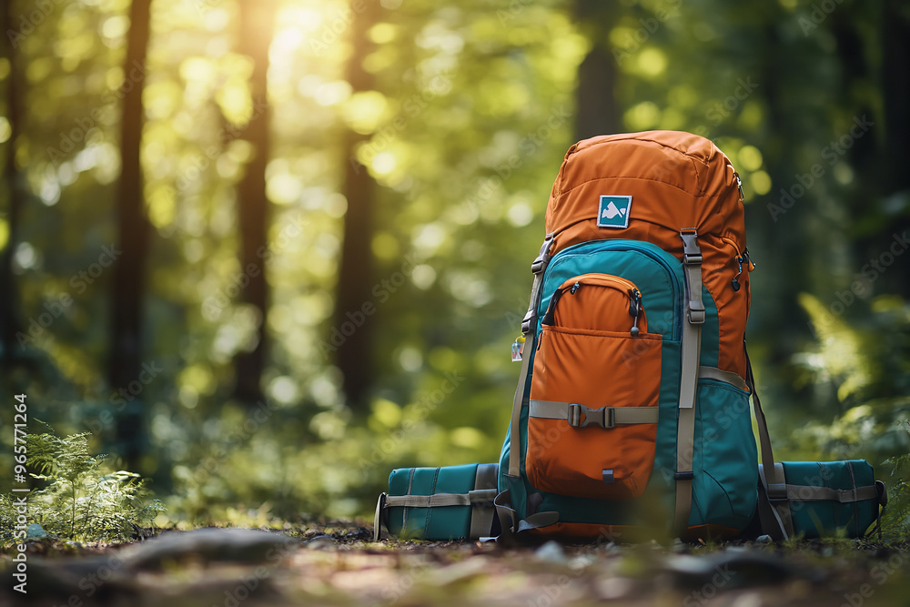 Sticker Hiking Backpack Ready for Wilderness Adventure with Outdoor Gear  