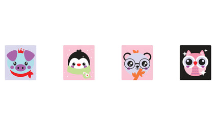Joyful and colorful animal stickers vector illlustration