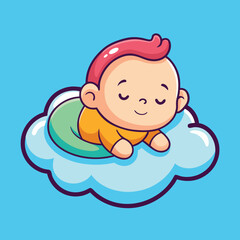 A Cute Baby Sleeping On Cloud Pillow Cartoon vector Icon Illustration clipart design