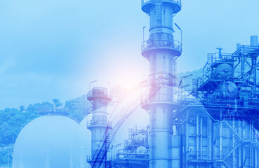 Gas turbine electrical power plant with industrial LNG storage tanks. Global energy production...
