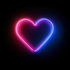 Glowing neon heart in pink and blue on a dark background