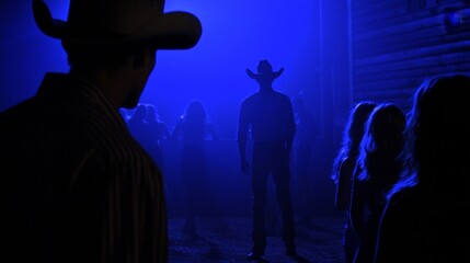 Guests attend a lively country dance under string lights, dancing and socializing in an exciting atmosphere.
