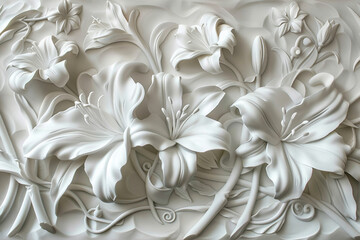 AI generated illustration luxury white wall design bas-relief with stucco mouldings rococo element