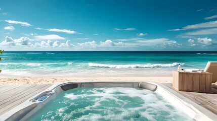 Luxurious Beachfront Resort with Oceanview Jacuzzi and Ample Copy Space