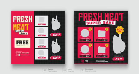 Meat market butchery social media post template.