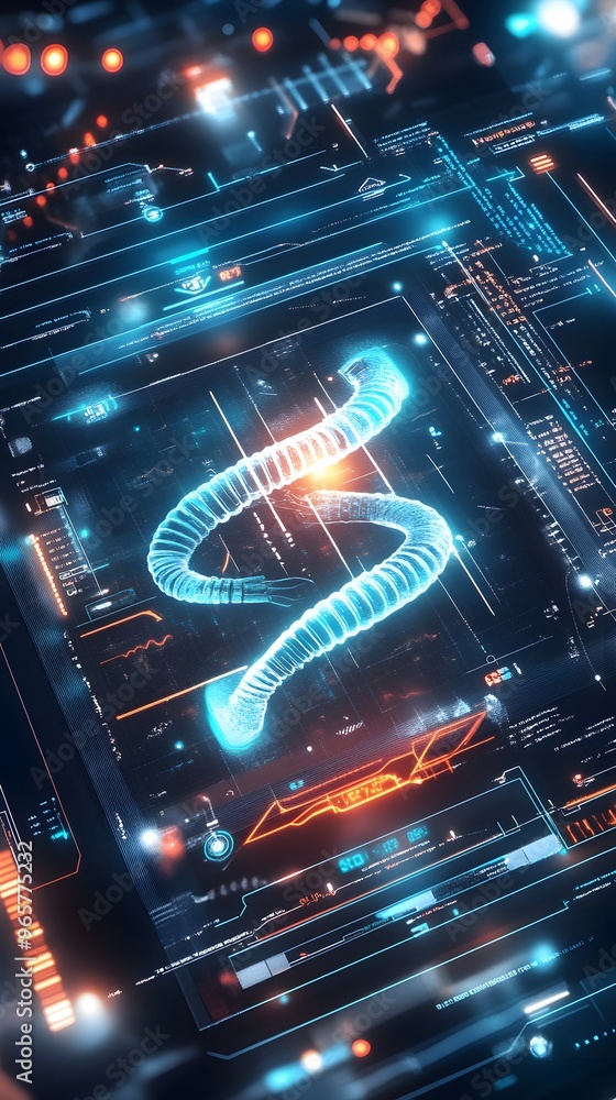 Aufkleber futuristic holographic interface with 3d data visualization.