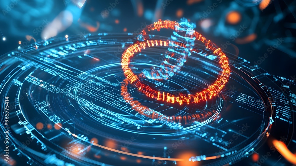 Poster abstract technology background with glowing lines and circles.