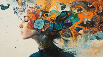 Complexity of human mind. Chaotic nature of human mind, tangled thoughts, conflicts, and emotional pressure and stress. Contemporary art collage. Concept of psychology, inner world, therapy