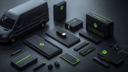 Modern tech branding identity with delivery van