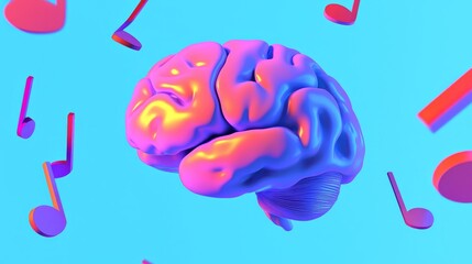 Music and melody wave with human brain, self-care and mental health concepts, positive thinking, creativity