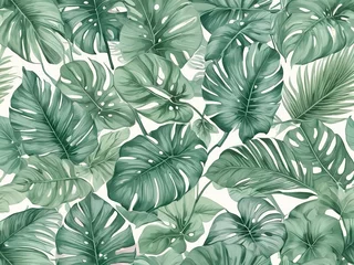Gardinen Pflanzen Muster  Seamless pattern of tropical leaves, hand-drawn, white background.  © Thachakrit