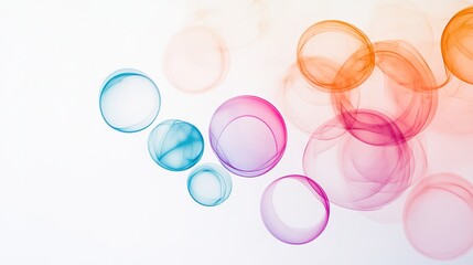 Colorful smoke rings floating on white gradient