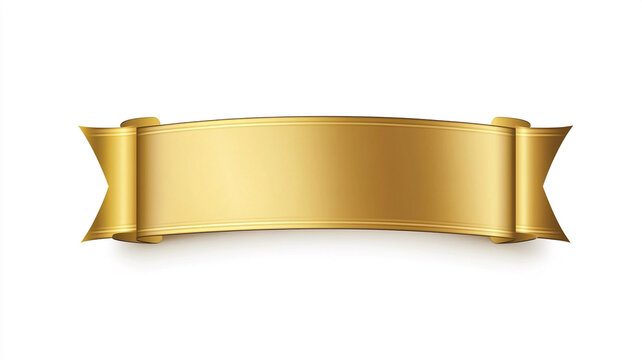A blank golden rectangular ribbon label isolated on white background.