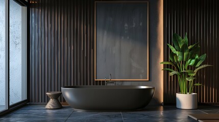 Elegant Black Wooden Bathroom with Minimalist Tub and Clean Interior