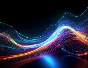 Abstract digital wave, pulsating glowing lines, motion blur, vibrant cyber stream