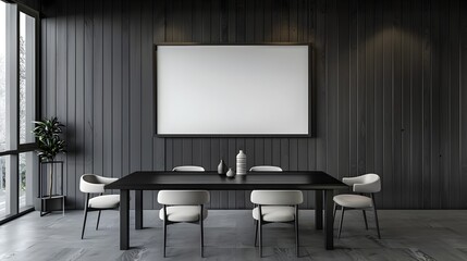 Contemporary Minimalist Wooden Dining Area with Frame Mockup in Clean Modern Interior