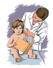 Illustrtation Pediatrician examining a baby