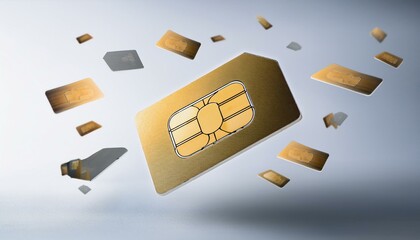 Airy floating online payment sim card, various angles, minimalist white rendering, high resolution, sharp focus