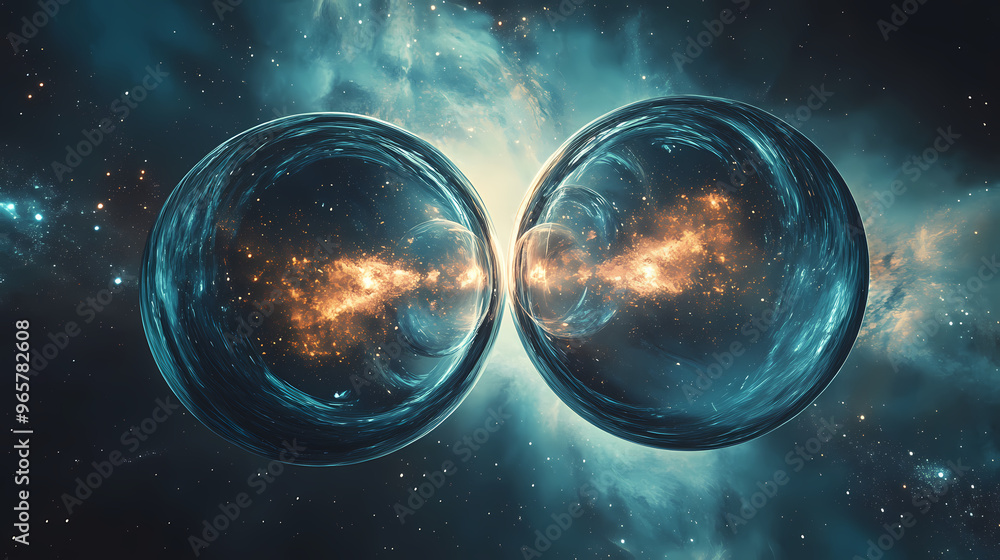 Wall mural discovery between two parallel universes through a dynamic side view. parallel universe. illustratio
