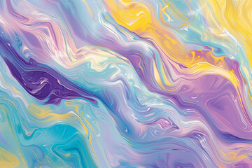 Obraz premium Bright abstract fluid swirls of blue, yellow, and purple blending in a dynamic composition, full of vibrant energy and expressive motion.