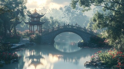 Classic carved stone bridges in traditional Chinese architecture and gardens picture