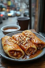 Hoddeok: A sweet pancake filled with brown sugar, honey, and nuts, fried to a golden brown, popular as a street snack.