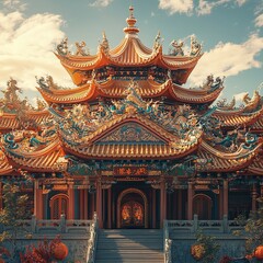 Elegant Chinese garden architecture with carved stone bridges and tranquil pathways picture