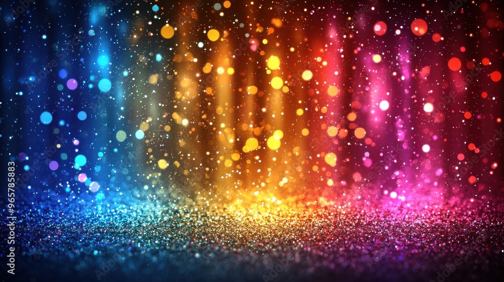 Poster vibrant abstract background with multicolored bokeh lights creating a festive atmosphere at night