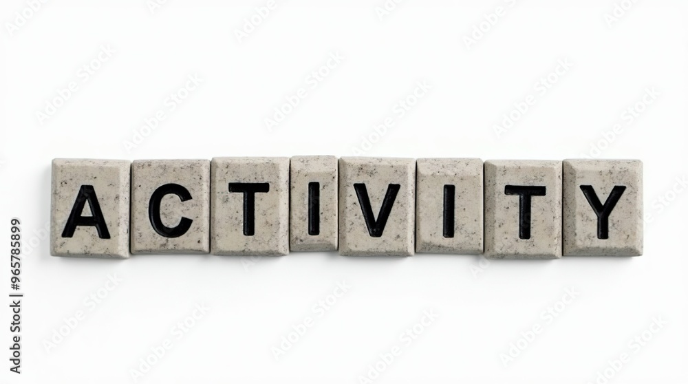 Wall mural activity text on separate stone blocks with white background