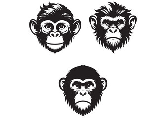 vector monkey head logo silhouette design, monkey head logo design vector illustration, black and white monkey head Silhouette, monkey head logo icon template vector illustration