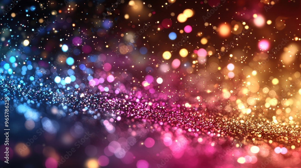 Poster Colorful bokeh effect with vibrant lights creating a magical atmosphere in the background
