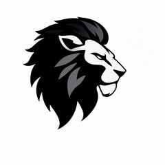 Fototapeta premium stylized black lion's head. The design emphasizes the lion's facial features, including its intense eyes and prominent mane, which is depicted with flowing lines that create a sense of movement