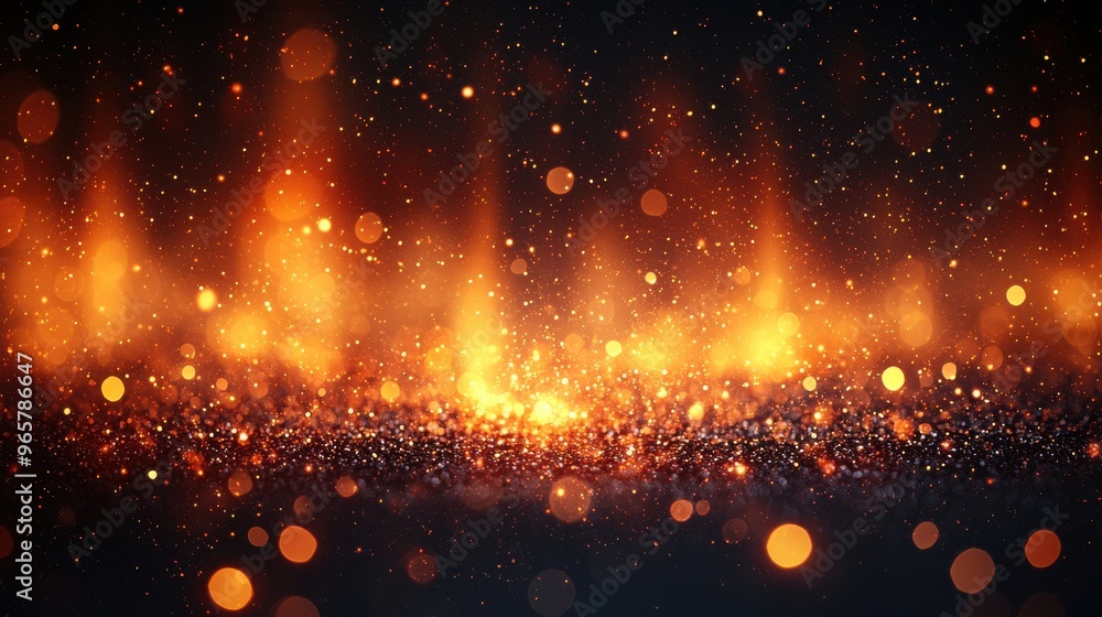 Aufkleber glowing orange sparks and glittering particles illuminating a dark background in a dynamic display o
