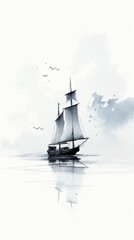 Fototapeta premium Ship with ocean sailboat painting vehicle.