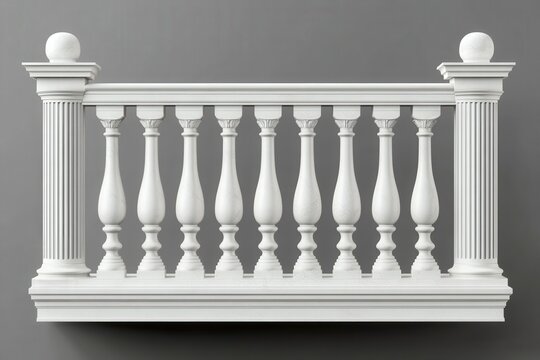 White stone or marble balustrades with pillars, columns, balusters and handrails. Vector realistic set of 3d fence in classic greek or roman style for balcony, terrace, stairs