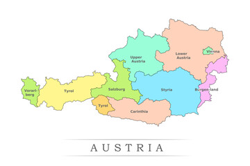 Austria administrative divisions. Austria map illustration vector.