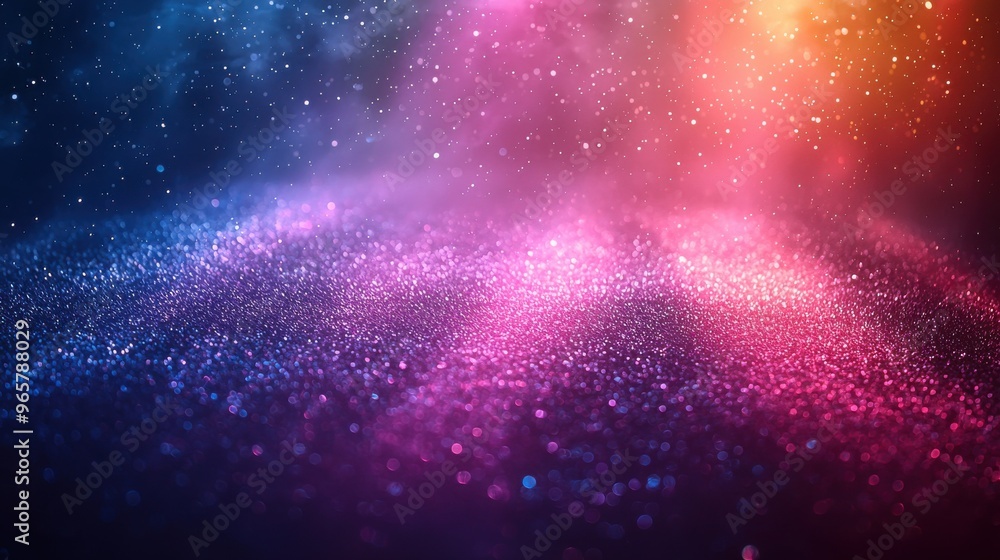 Poster colorful shimmering dust floating in a dark space creating a mystical atmosphere during a nighttime 