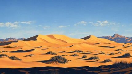 Fototapeta premium Endless Golden Desert Dunes with Heat Shimmering Under a Cloudless Sky