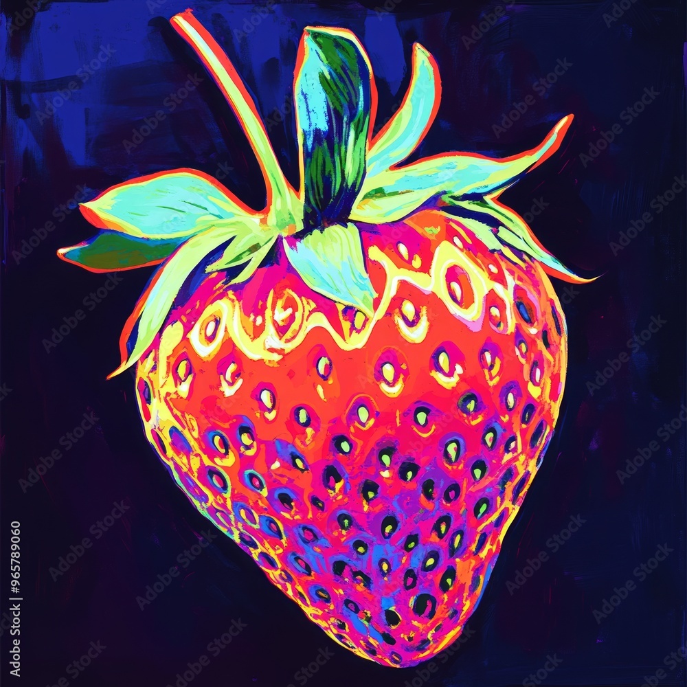 Poster A single, vibrant, and colorful strawberry.