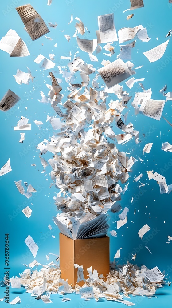 Poster exploding book with paper shards.